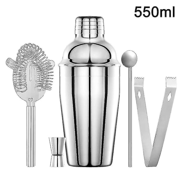 5-osainen cocktail-baarimikseerisetti ruostumattomasta teräksestä