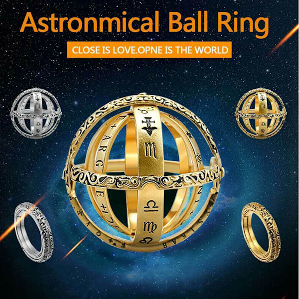 Astronomisk ring Foldbar sfære Kuglering Kosmisk ring til par elskere Sølv 9