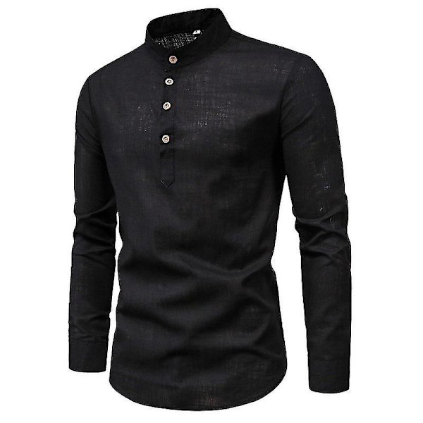Moderne Herre Slim Fit Halvåben Langærmet Skjorte - Sort