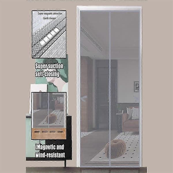 100x210 cm magnetisk skärmdörr, borrfri insektsbarriär för kök/sovrum Grey