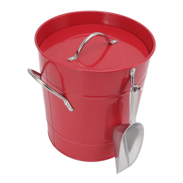 Round Ice Bucket with Ice Scoop Galvanized Sheet Plastic Beer Cooler Container for Bar Home Red
