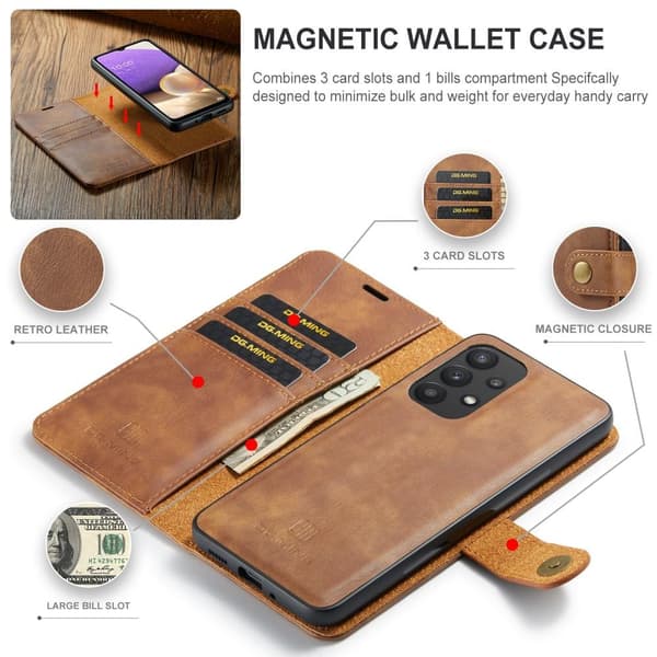 DG MING Samsung A33 5G 2i1 Magnet Plånboksfodral Brun Brun brown