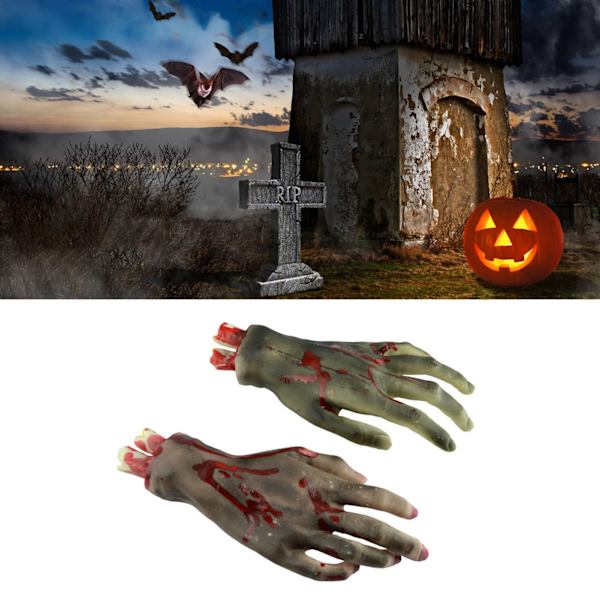 1 pari Halloween-proteesivarusteita Terroristiruumiinvarusteet Tärkeät ruumiinvarusteet kauhuelokuvien kuvaamiseen Mustat kädet 21x9cm