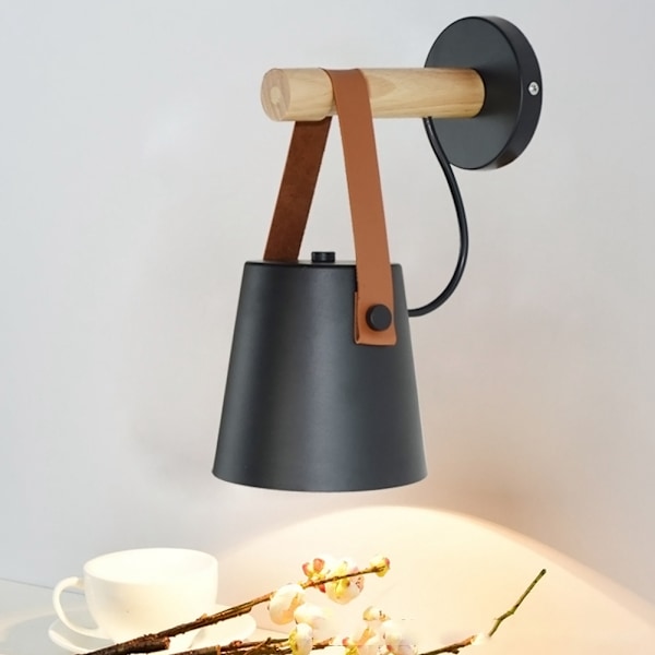 110-240V Indendørs LED Vægslampe Træ Sconce Lampe til Soveværelse Stue Gangsort