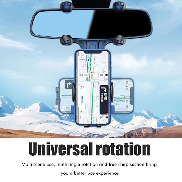 Bilstøtte for bakspeil, mobiltelefonholder, navigasjonsbrakett, 360° roterbar, teleskopisk, multifunksjonell, mobiltelefonholder, dashcam-holder