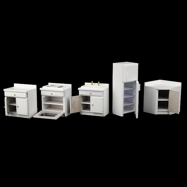 1:12 Mini Puinen Nukkekoti Integroitu Keittiökalusteet Miniatyyri Käsityö Nukkekoti WhiteMini Keittiökalusteet