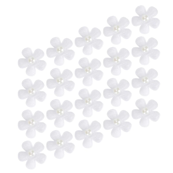 200 stk. Håndlavede Blomster Hvide Fembladede Perle Rhinestone DIY Kunstigt Hårtilbehør