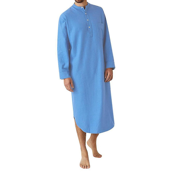 Puuvillainen Yksivärinen Miesten Unipaita Pehmeä Yöasu Tavallinen Pyjama Sininen