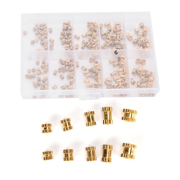 280 stk Messing rillete muttere gjengede innsatsfester M2 M2.5 M3 sortimentsett