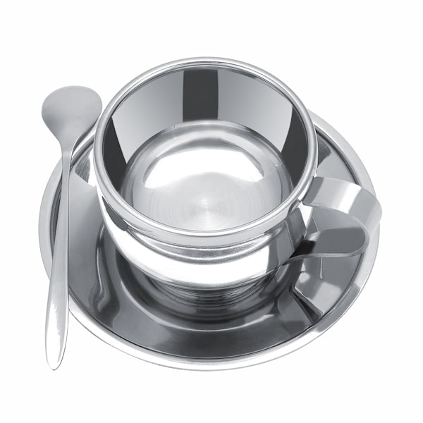 Rustfrit stål isoleret kaffekop Dobbelt væg te Mælkekrus med underkop Ske Sæt porcelæn