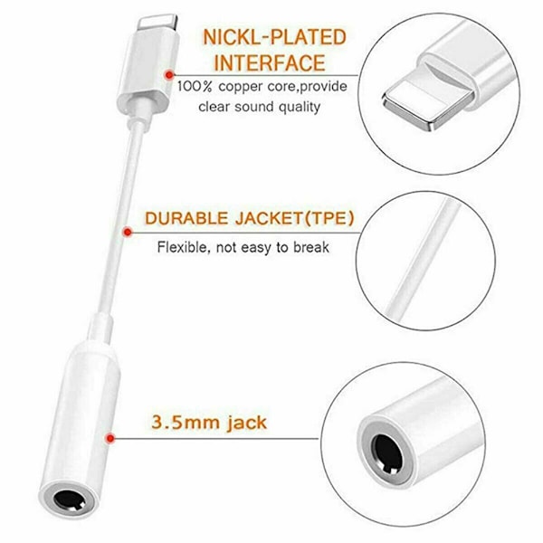 Adapter for Lightning til hodetelefonuttak 3,5 mm hodetelefonadapterkontakt for iPhone 7