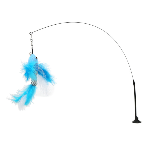 Funny Cat Feather Stick Interactive Handheld Cat Feather Wand med sugkopp för katter Blå flygfisk