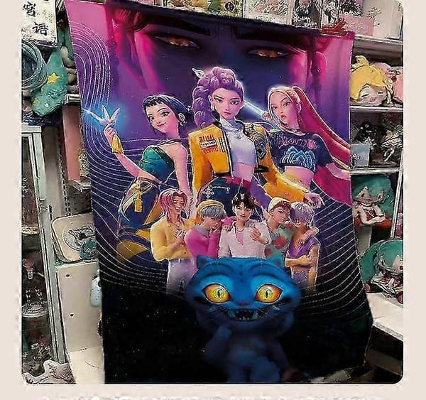 K-Pop Demon Hunters-tema flanellteppe lunsjpause-teppe sengeteppe sofadekke I 150x200cm