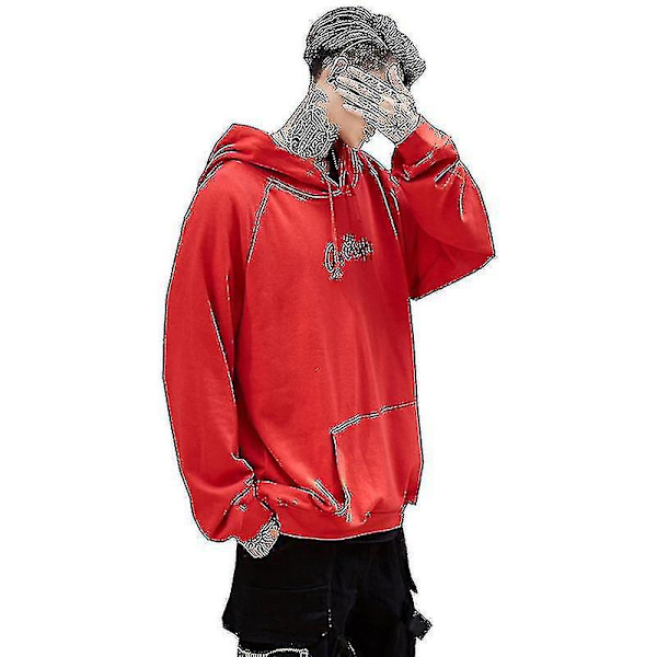 Smile Face Print Herr Långärmad Hoodie Pullover Topp - Röd