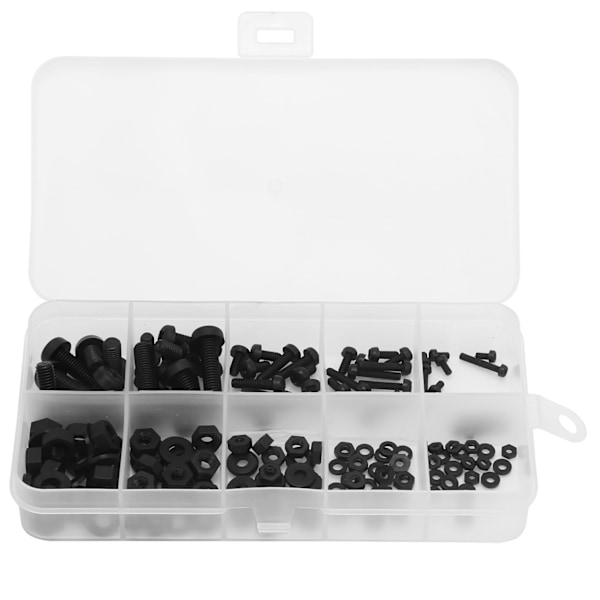 150 stk sort nylon skruvesæt isoleret elektronisk komponent forbrugsdel M2 M2.5 M3 M4 M5