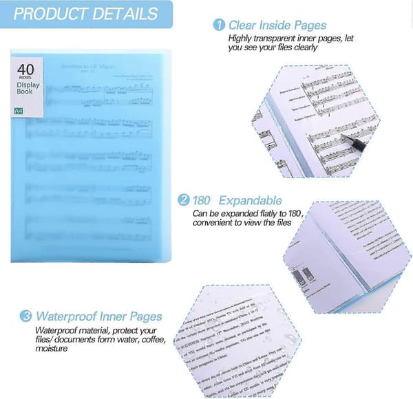 Plastmappe, bokdokumentorganisator Blue 40 Pockets