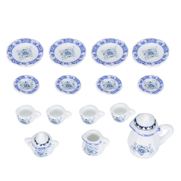1:12 Dockhus Kök Miniatyr 15st Porslin Blomma Tekopp Set Dekor Collection (#1)