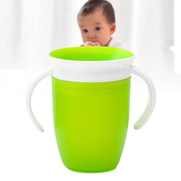Silicone Baby Drinking Cup Small Handle 360° Protection Practical Toddler Infant Water Training Bottle Green