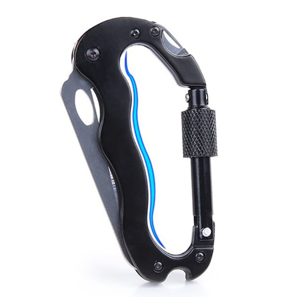 Karabinhage Kniv Sort 5 i 1 Rustfrit Stål Ergonomisk Multifunktions Karabinhage Nøglering til Bjergbestigning Camping