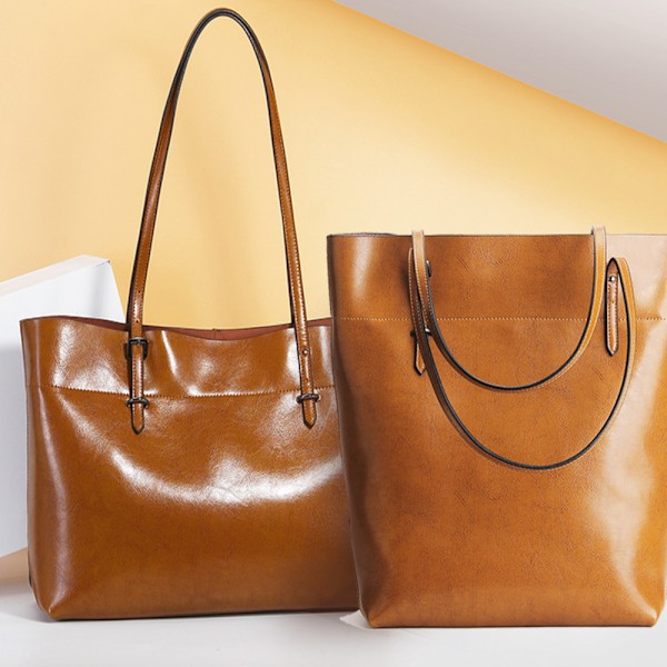 Snygg Jordgul Vaxad Läder Tote Bag för Kvinnor 30x15x36cm Hållbar Design Vertical style earthy yellow About 30*15*36cm