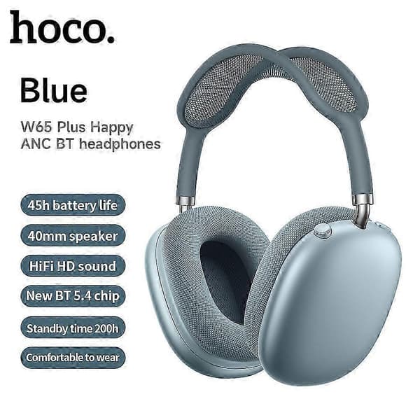 W65 Plus Max ANC Brusreducerande Bluetooth-hörlurar Over-Ear Stora hörlurar Headset med magnetiska öronkåpor blue