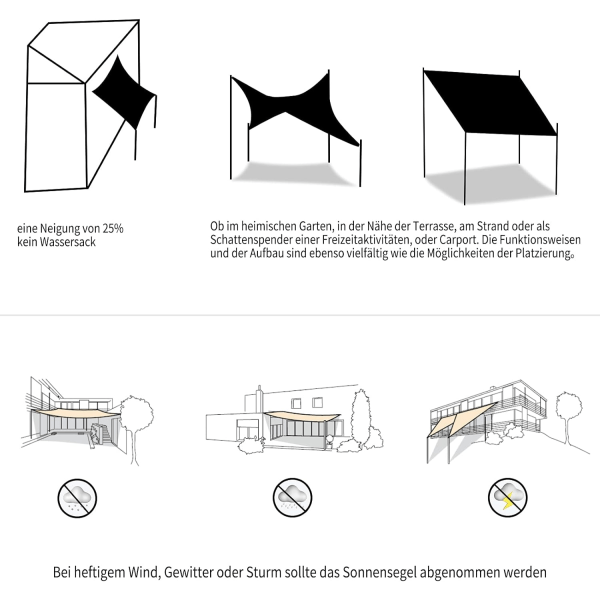 Rektangulärt skuggsegel 4x6 m Vattentätt Anti 93% UV Vattentålig vindbeskyttelse Polyester med UV-beskyttelse for Trädgårdsterrass Camping Grå