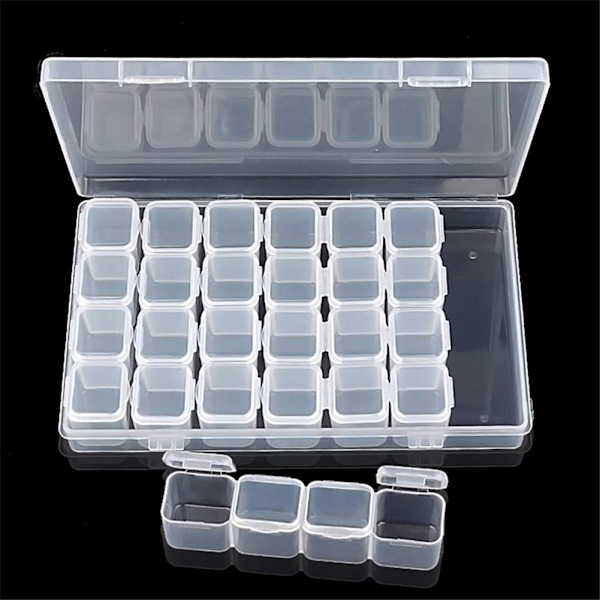28 Ruter Transparent Akryl Neglekunst Dekorasjoner Oppbevaringsboks Strassperler Container Case