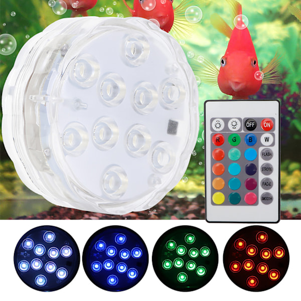 10 LED Chip Knapper Fjernbetjening Dykkerlys Vandafvisende Akvarielys Belysningstilbehør