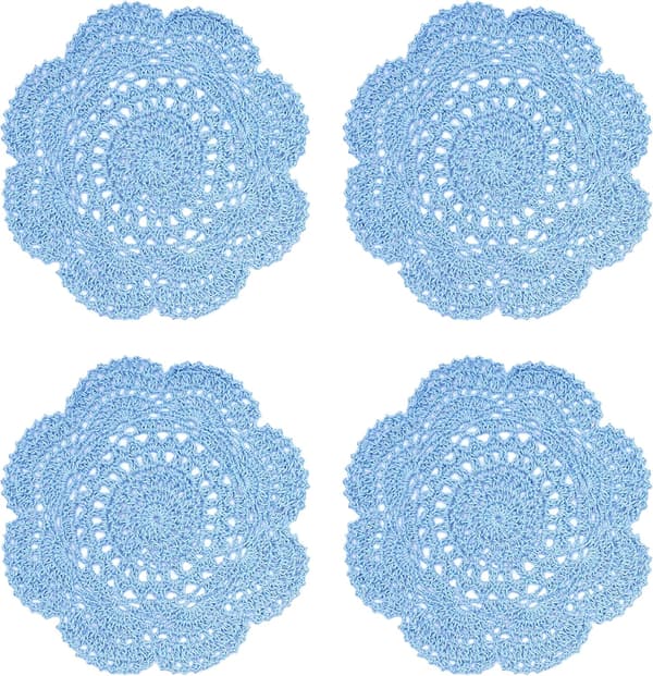 22cm blondeduk, heklet, rund blondeduk, håndlaget Blue