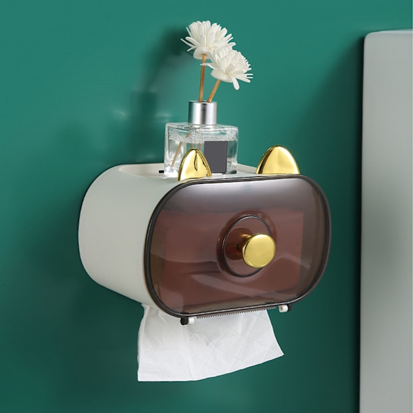 Väggmonterad mjukpapperslåda Vattentät Toalettpappershållare Fortune Cat Tissue Box Dispenser för kök Badrum Office Vit