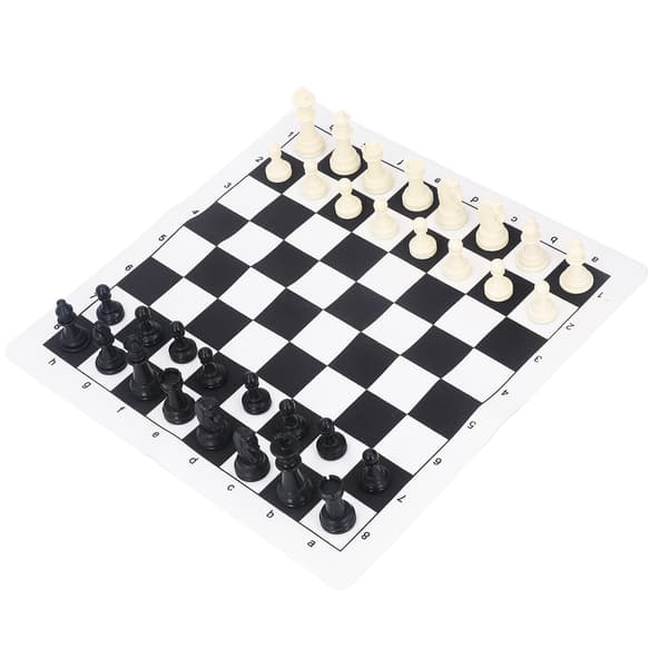 International Chess Set Black White Plastic Chess Pieces PU Leather Chessboard for Board Games