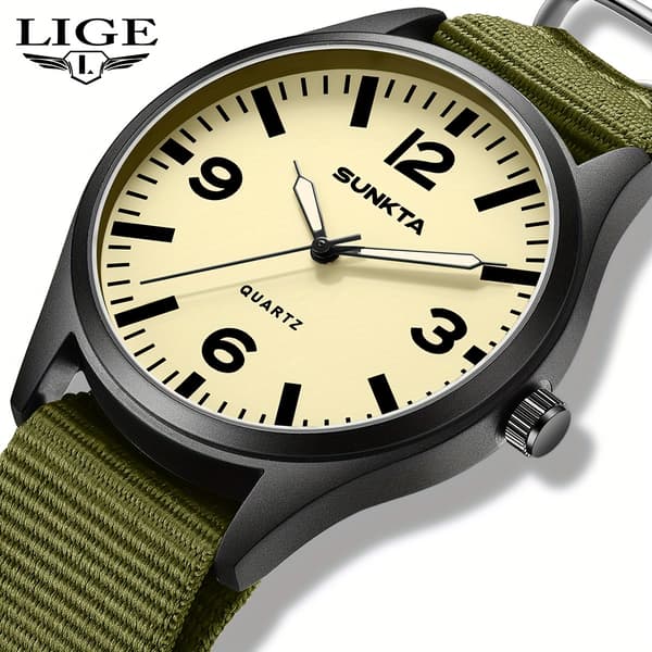 LIGE herreur, selvlysende analog, kronograf, læderrem, vandtæt[LD] Gul
