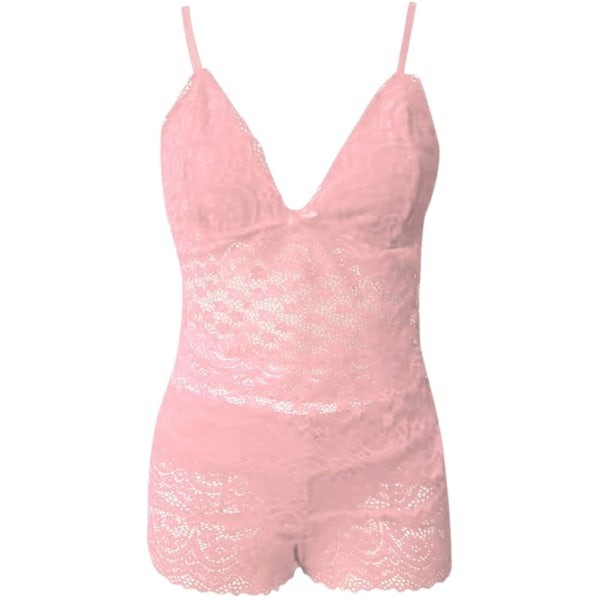 Mesh Lingerie Sæt til Kvinder - Sexy Gennemsigtig Teddy Party Kostume (M, Pink)