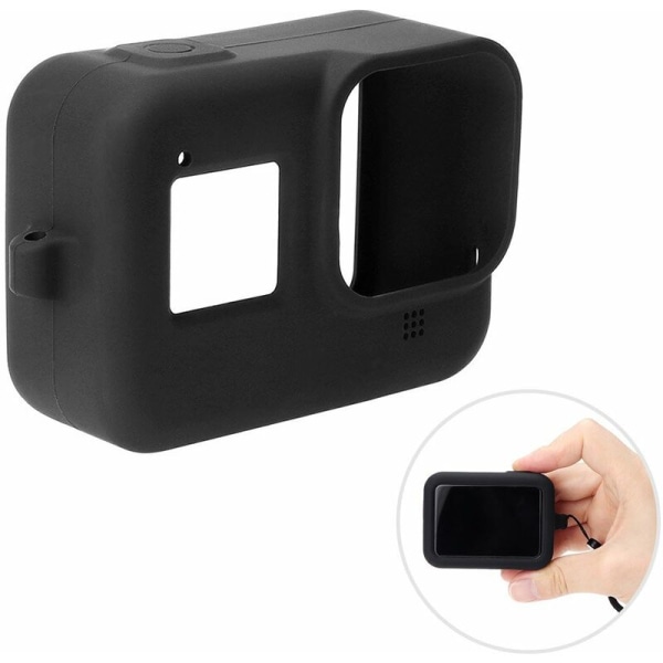 Beskyttelsesveske i silikongummi med snor kompatibel med GoPro Hero 8 actionkamera, modell: svart
