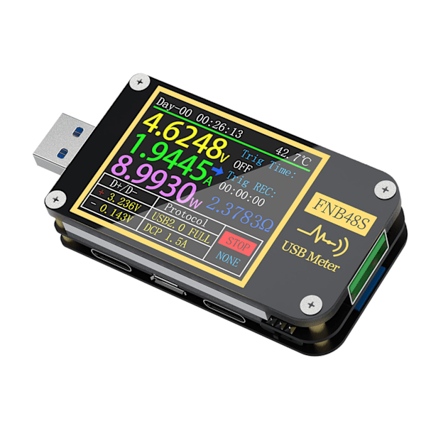 9-bens USB-spændingsmåler Skærm Vendfunktion Gravity Sensor Multifunktionel USB Amperemeter Tester FNB48
