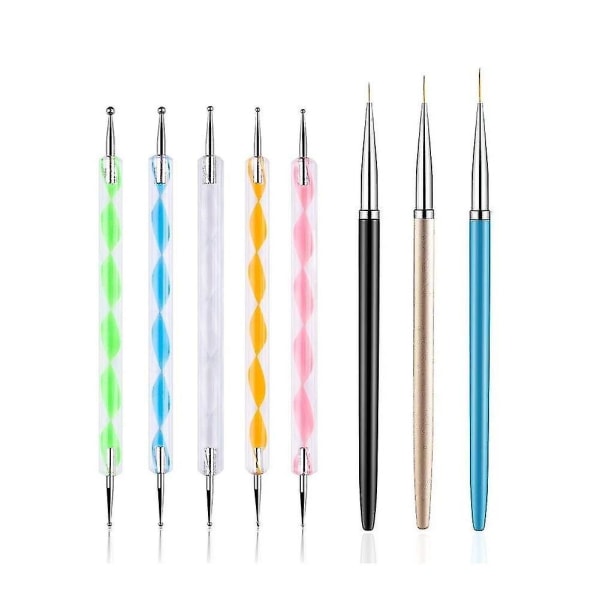 Metal Stem Line Pen 5 Pivot Borste med 3 nagelborstar, nageldesignverktyg
