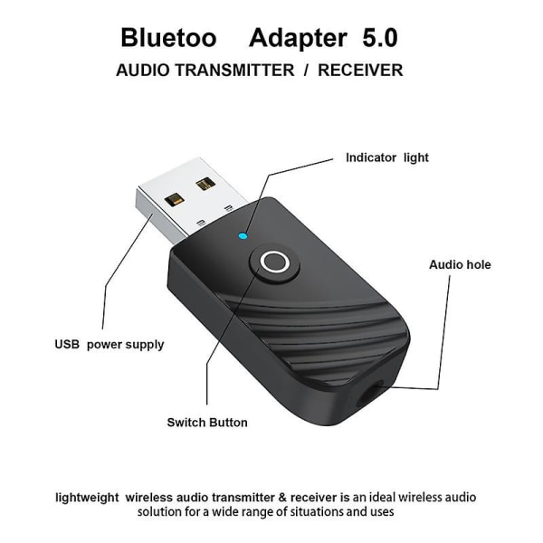 3 in 1 Langaton USB Bluetooth 5.0 -äänilähetinvastaanotin sovitin PC-television ostoskoriin