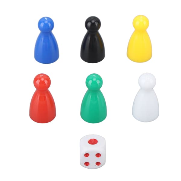 30PCS 6 Color Chess Pieces 5PCS 6-Sided Dice Plastic Chess Game Dice Set for Board Game Components