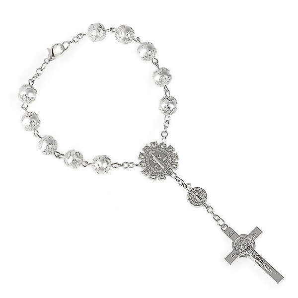 One Decade Auto Rosary Beads Catholic Alloy rannekoru naisille miehille Silver