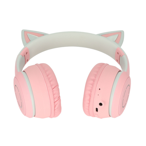 Kattøre Bluetooth-hodetelefoner Trådløse sammenleggbare musikkhodetelefoner med LED-lys Avtakbar mikrofon 3,5 mm kabel Rosa