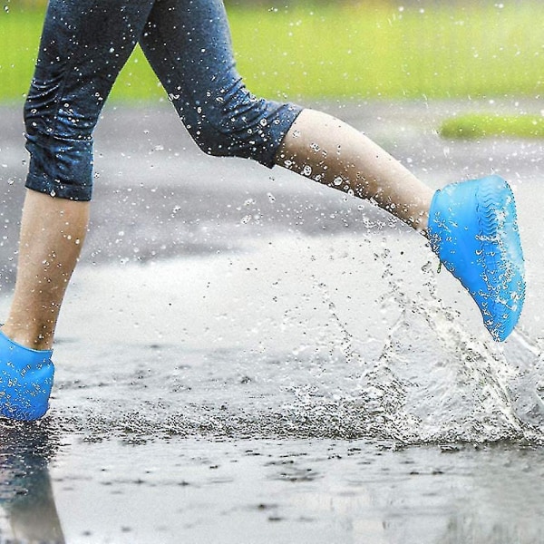 Vattentät silikon skoöverdrag, återanvändbara hopfällbara halkfria regnskoöverdrag med dragkedja, skoskydd Överdragsskor Regngaloscher för barn, män och kvinnor Blue S