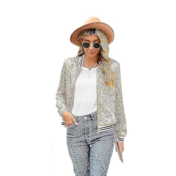 Guld Sequin Lynlås Blazer Jakke til Kvinder