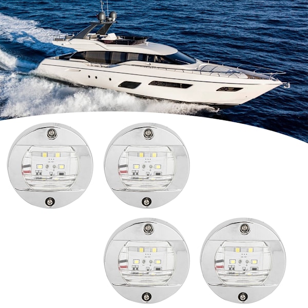 4 stk. Klar Linse LED Rund Navigation Bagbord Hvid Lys 12V Krom Vandafvisende til Båd Yacht Lastbiler