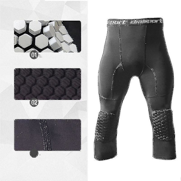 Herr Svart 3/4 Kompressionsbasketleggings med Knäskydd