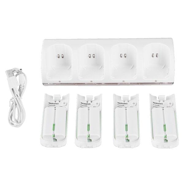 Vit 4 i 1 Laddningsstation Laddare med 4st 2800mAh batteri för Wii / Wii Uremotes2800mAh batteri