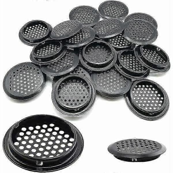 20 stk. runde ventilationsgitre i rustfrit stål Kompatibel med autocamper/badeværelse/køkken. Sort 53 mm