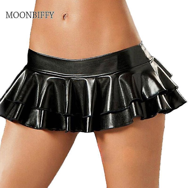 Latex Minikjol Kvinnors Sexiga Pole Dancing Club Wear - 9 Färger Silver Lackläder Minikjol
