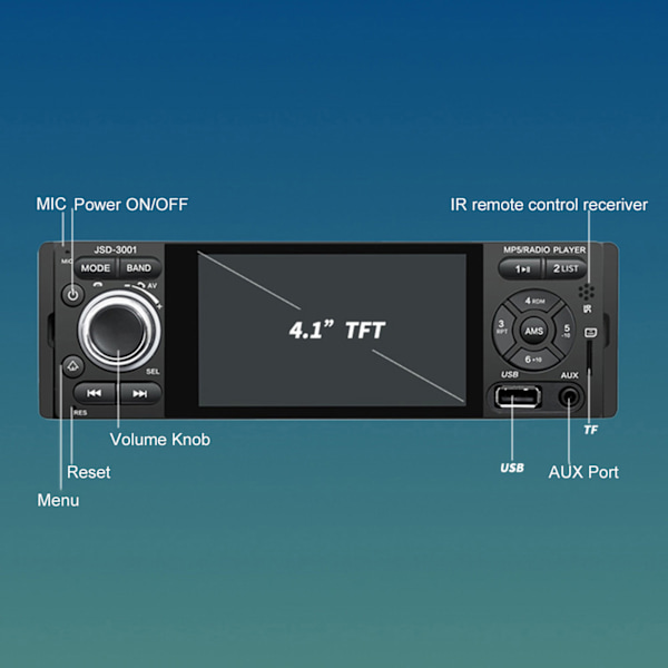 4,1 tommer MP5-afspiller MP4 HD Bluetooth Radio U-disk Håndfri Opkald Stereo 12V