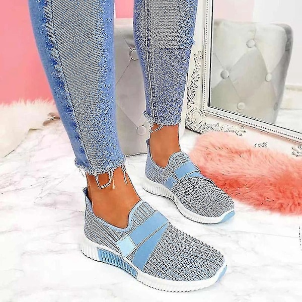 Ortopædiske Platform Slip-on Sneakers til Kvinder, Lyseblå Gåsko