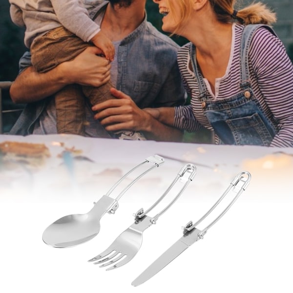 6 stk rustfrit stål bærbar foldbar kniv ske gaffel porcelæn bestiksæt til rejser hjemmebrug